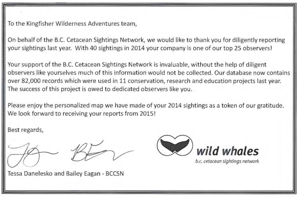 BC Cetacean Sightings Network 2014 Reporting